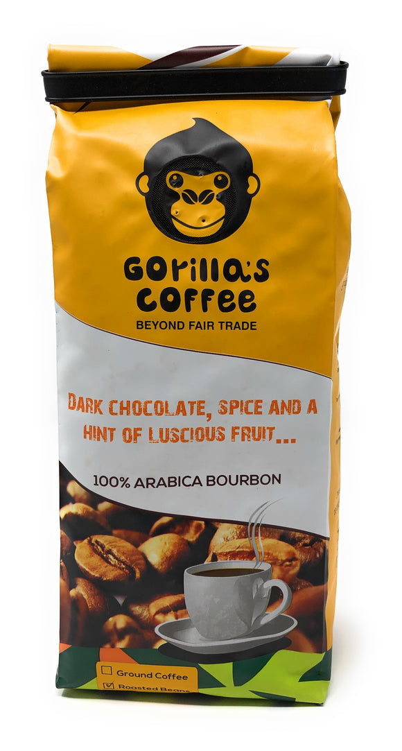 Gorilla's Coffee, 100% Arabica Bourbon, Dark Chocalate, Spice and a Hint of Luscious Fruit...