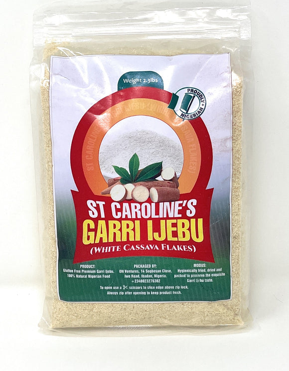 St Caroline's Premium Garri/Gari Ijebu | White Cassava Flakes | 1 kg or 2.3 lbs | 100% ALL NATURAL -  SAND FREE - AUTHENTIC TASTE - NO PRESERVATIVES - GLUTEN FREE from Nigeria